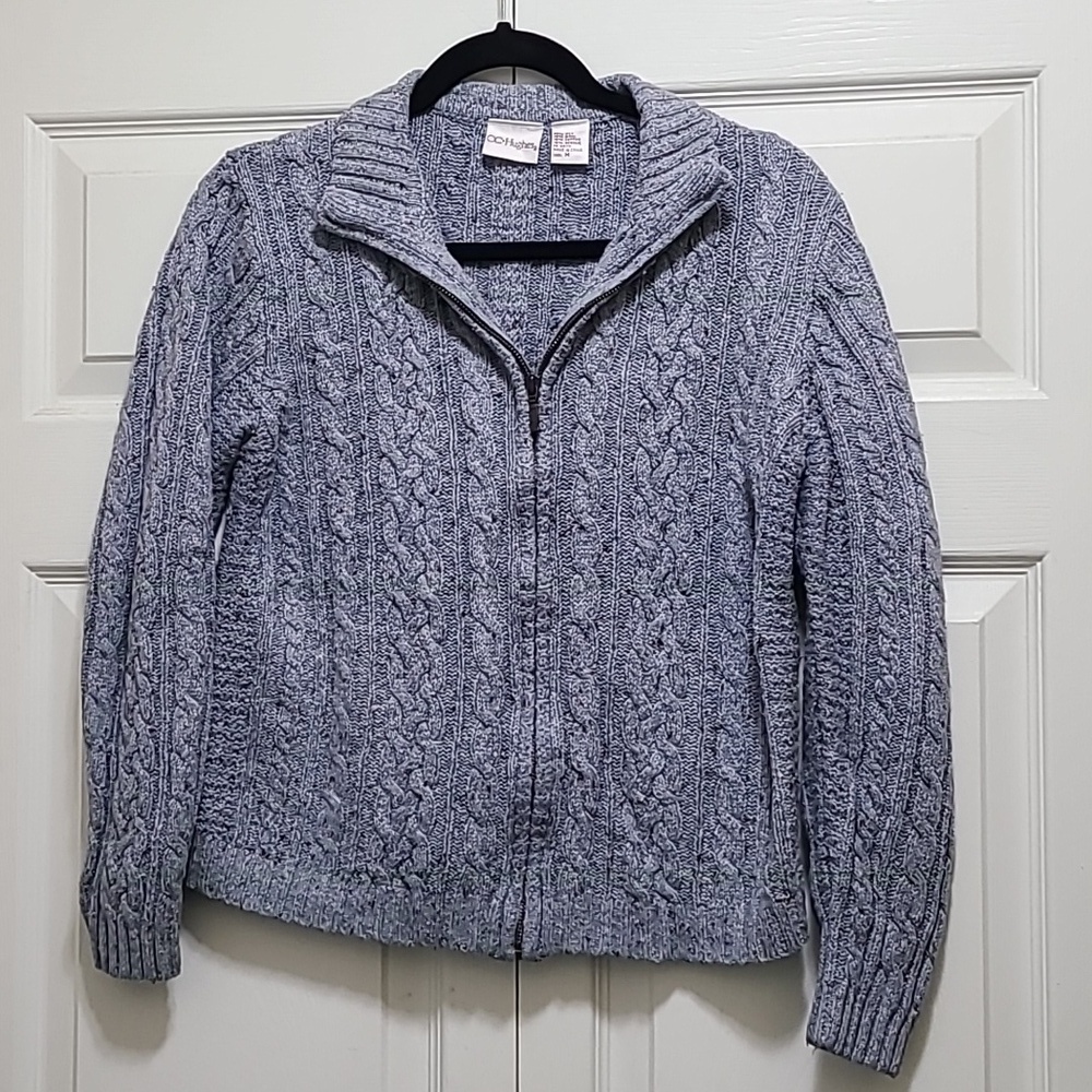 CC Hughes vintage zip speckled‎ cable cardigan sweater silk wool blend size M